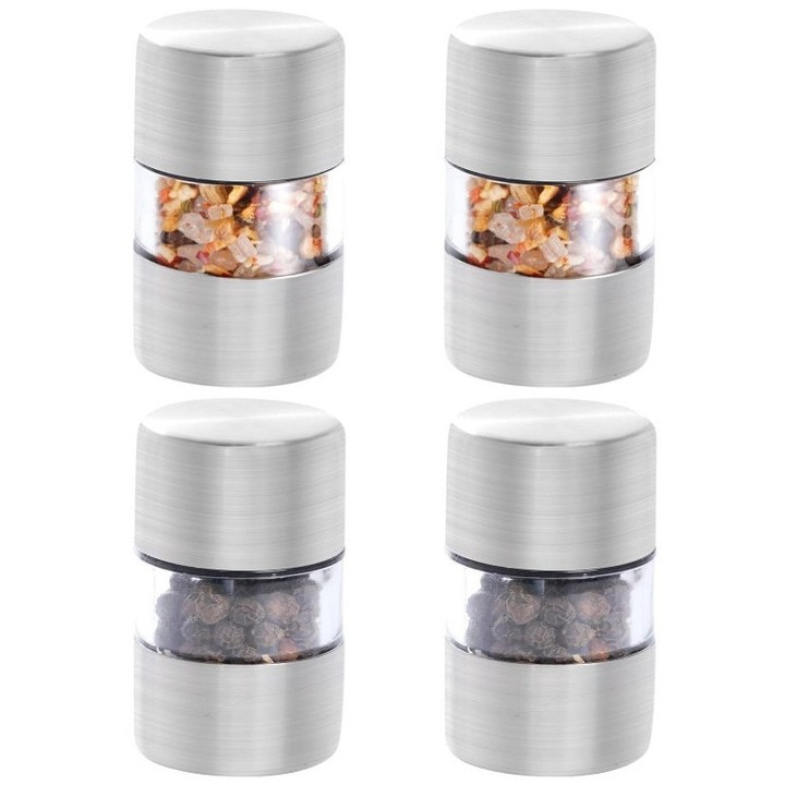 Set 4 rasnite condimente transparente, portabile, ceramice, pentru sare si piper