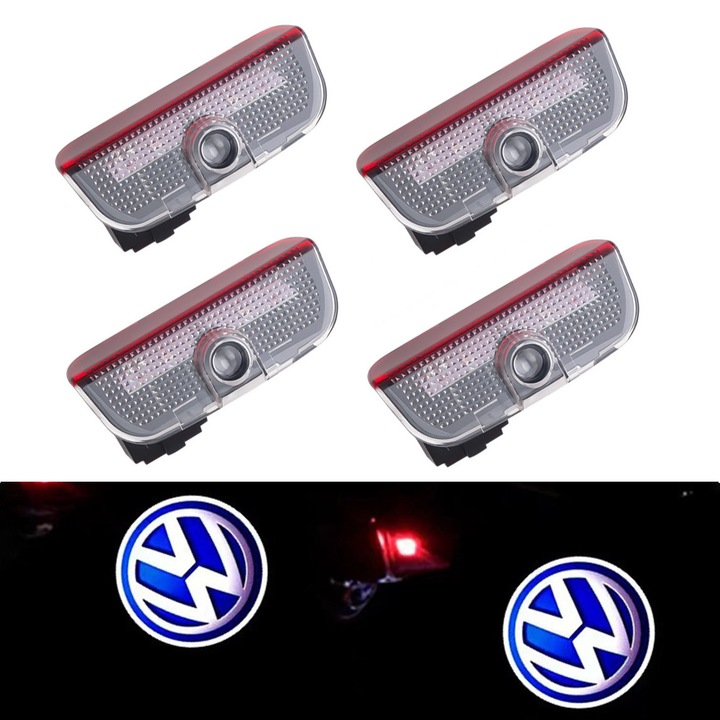 4 db Autóajtó Lámpa Szett, Kompatibilis VW Passat B6, B7, CC, Golf 5, 6, 7, Metten, Autóajtó Lámpák Logó Hologram Vetítéssel, Tiszta és Látható Fény, OUYLAF, Prémium Design