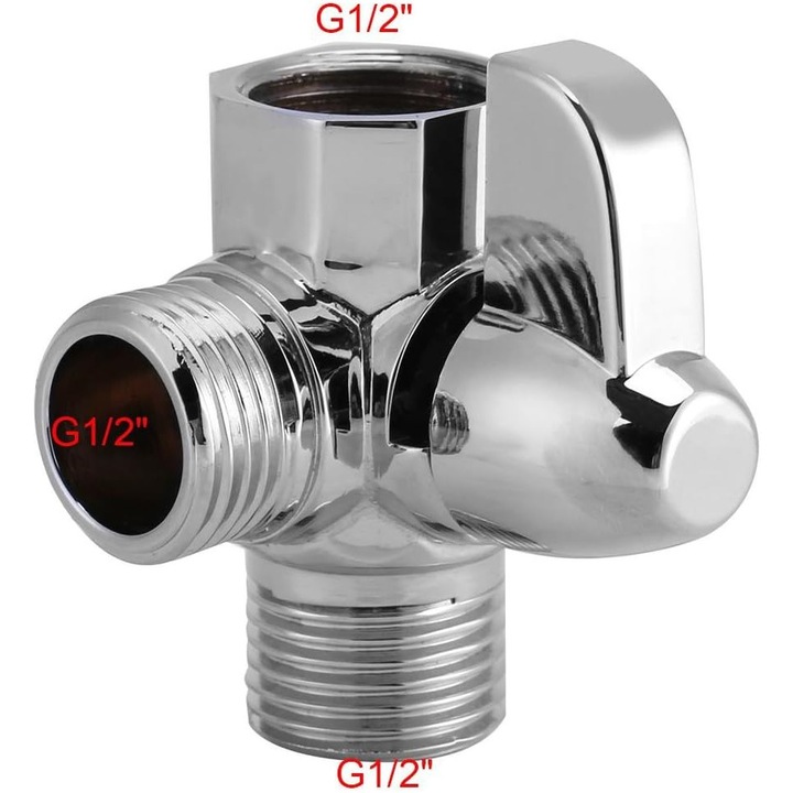 Univerzális 3 utas zuhanyváltó, krómozott sárgaréz T-adapter, G1/2 hüvelyk