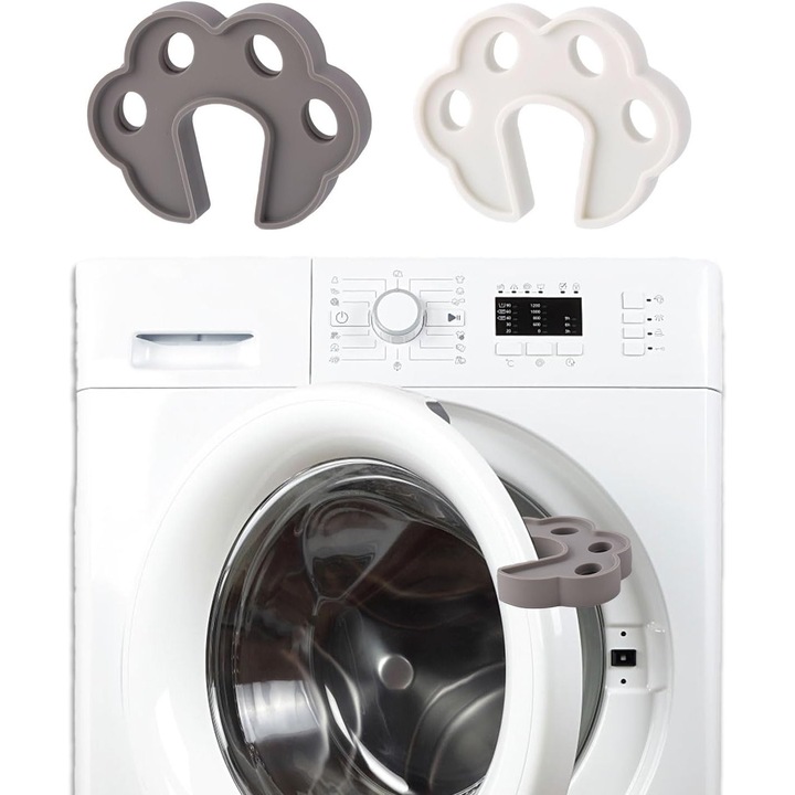 Suporturi usa masina de spalat set 2 buc, silicon, alb si gri, 10x7.8cm