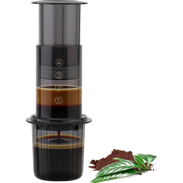 Espressor portabil Caltucus Core®, presa franceza, filtrare avansata, negru, 20x8cm