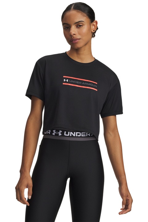 Under Armour, Tricou crop cu logo pentru fitness Tech Branded, Negru/Coral