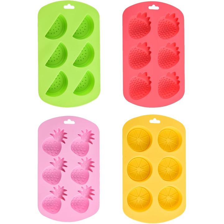 Set 4 Forme Silicoane Fructe, Diverse Forme, Multicolor, 19x11.2x2cm