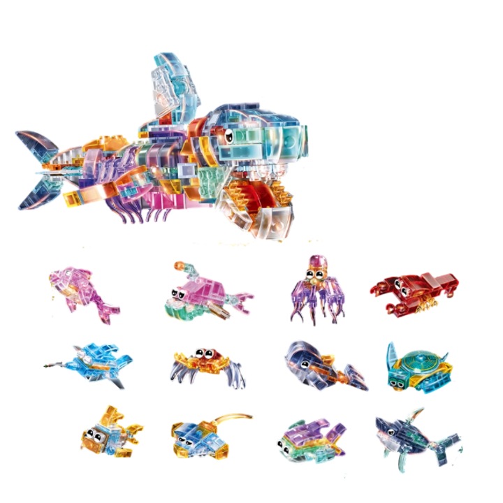 Set de blocuri de constructie educationale pentru copii, asamblare T-Rex, rechin sau elefant, multicolor, A2