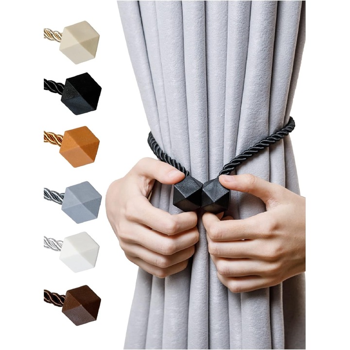 Legaturi magnetice pentru perdele cu cordon impletit, 2 bucati, culoare neagra, dimensiune 42x47cm