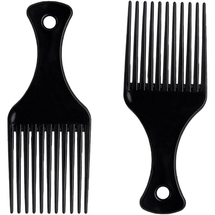 Set de 2 piepteni pentru par, plastic rezistent la caldura, design cu dinti largi, negru