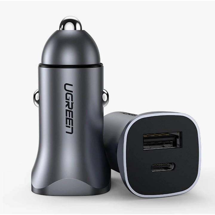 Incarcator auto Ugreen 30W USB-C USB-A PD QC 3.0 Gri