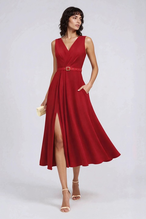 Alina Cernatescu, Rochie evazata cu slit lateral, Rosu
