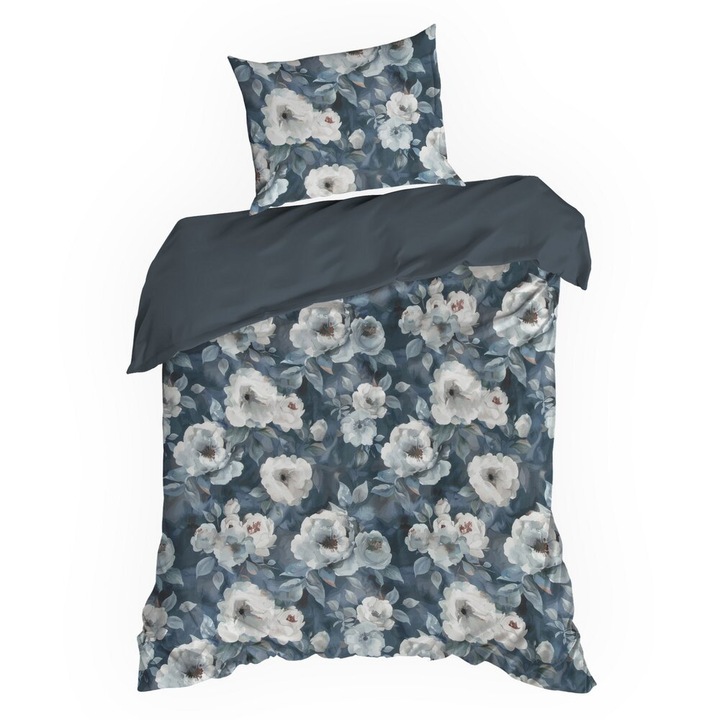 Set lenjerie de pat Eurofirany, 140x200cm, 2 piese, imprimeu floral, albastru deschis, microfibra