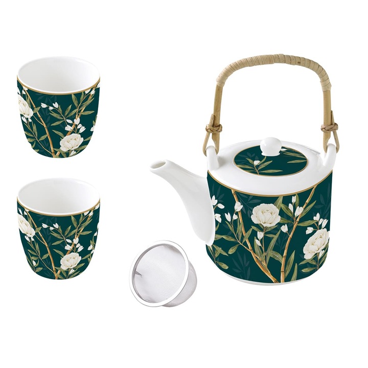 Set ceainic cu 2 cești, Easy Life, Royal Peonies, portelan, multicolor