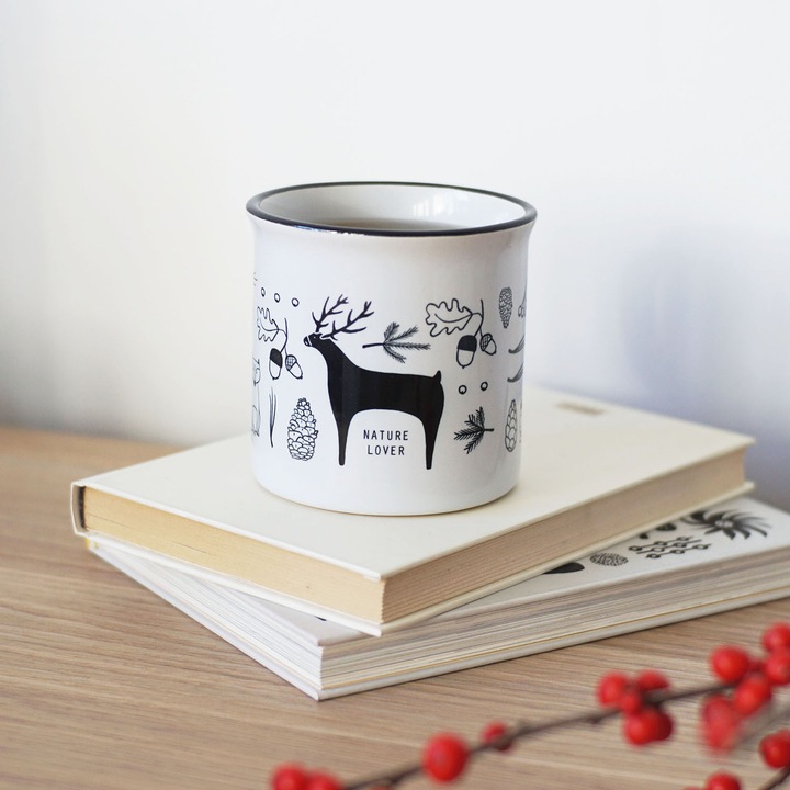 Cana ceramica Zsazsa, ilustratii minimaliste, 300ml