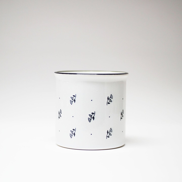 Cana ceramică cu ilustrații minimaliste, 300ml, alb cu flori