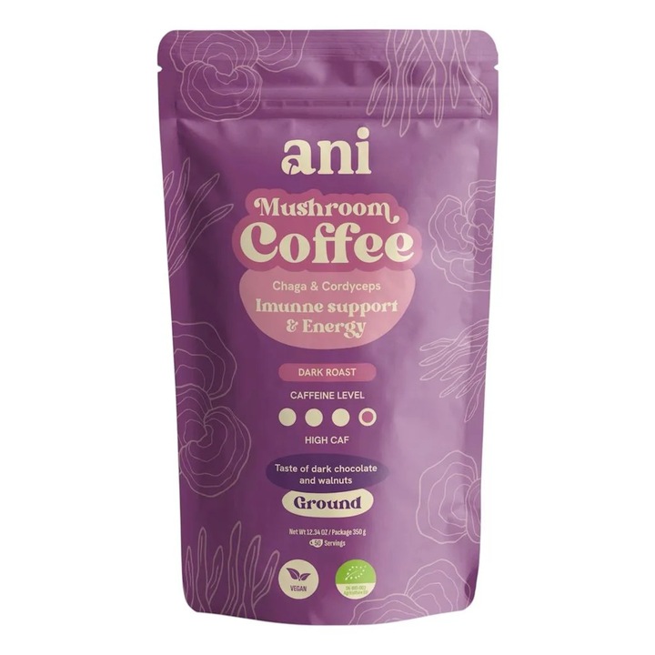 Cafea macinata 100% Arabica cu chaga si cordyceps ANI, 350g, BIO
