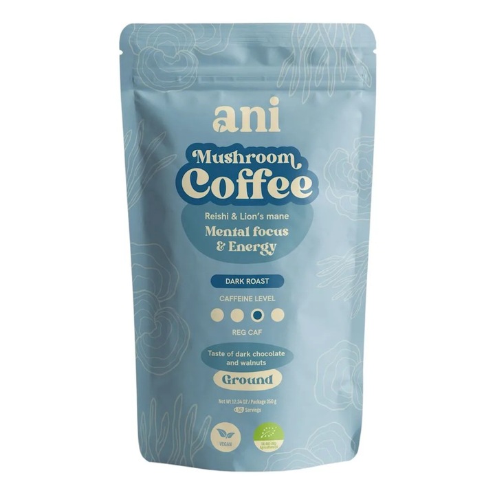 Cafea macinata Bio 100% Arabica cu Ganoderma si Lion's Mane, 350 g, Ani