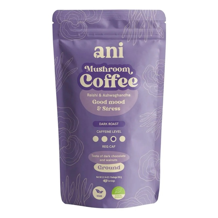 Cafea macinata 100% Arabica Bio cu reishi si ashwagandha, 350 g, Ani