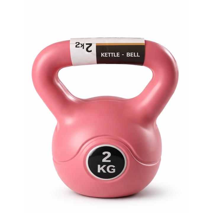 Kettlebell 2 KG, Greutate Fitness pentru Acasa, Antrenament Forta, Roz, Ergonomic