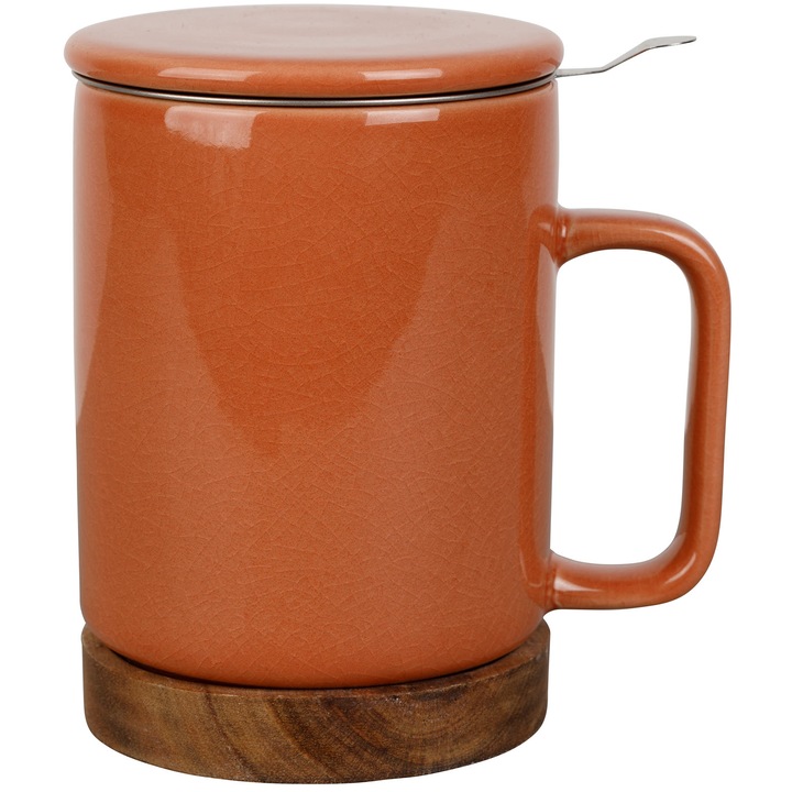 Cana cu sita si capac, Sema Design, Terra, ceramica, 350ml, maro