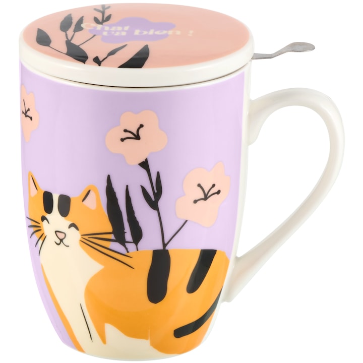 Cana cu infuzor si capac, Derriere la porte, Portelan, Multicolor