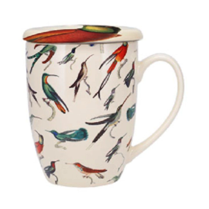 Cana cu infuzor si capac, Kiub, Portelan, Multicolor, 300ml