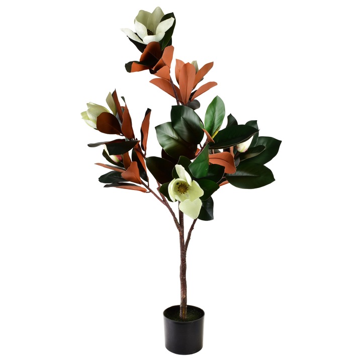 Művirág magnólia cserépben, műanyag, Viridis, Magnolia, 15 x 14 x 120 cm, többszínű, 1 darab