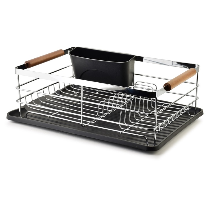 Edényszárító, krómozott fém, Basic Kitchen, Basic Kitchen, 44 x 31, 8 x 14, 3 cm, ezüst-fekete, 1 darab