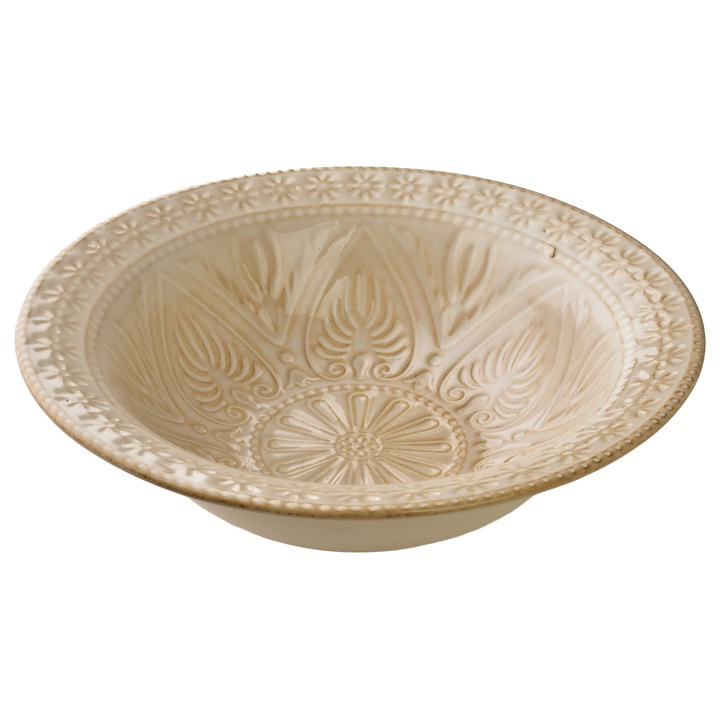 Mélytányér, kerámia, Basic Nature, miska-tányér, 20, 5x20, 5x6 cm, bézs, 1 darab