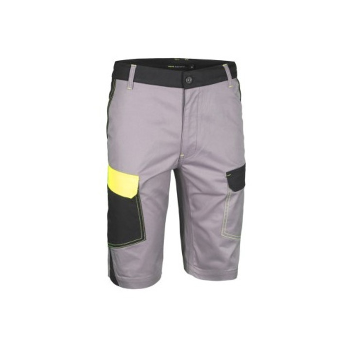 Pantaloni scurti de lucru ROCK Safety, 4-way stretch, talie elastica, negru-gri-galben, M