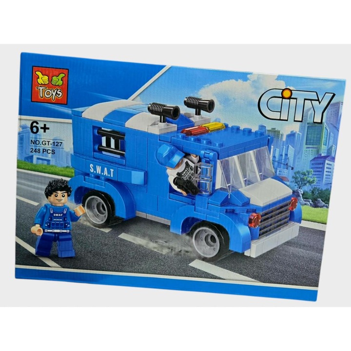 Set construcții 248 piese Duba poliție + figurina City Swat, 6 ani