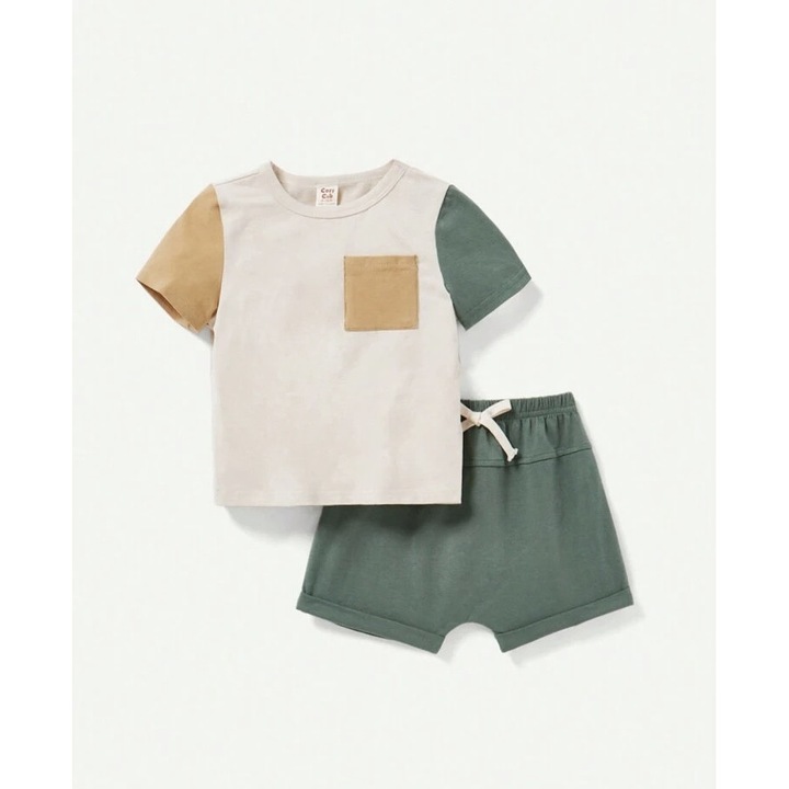 Compleu bebeluși băieți, tricou și pantaloni scurți, kaki, 12-18 luni, 81x86cm