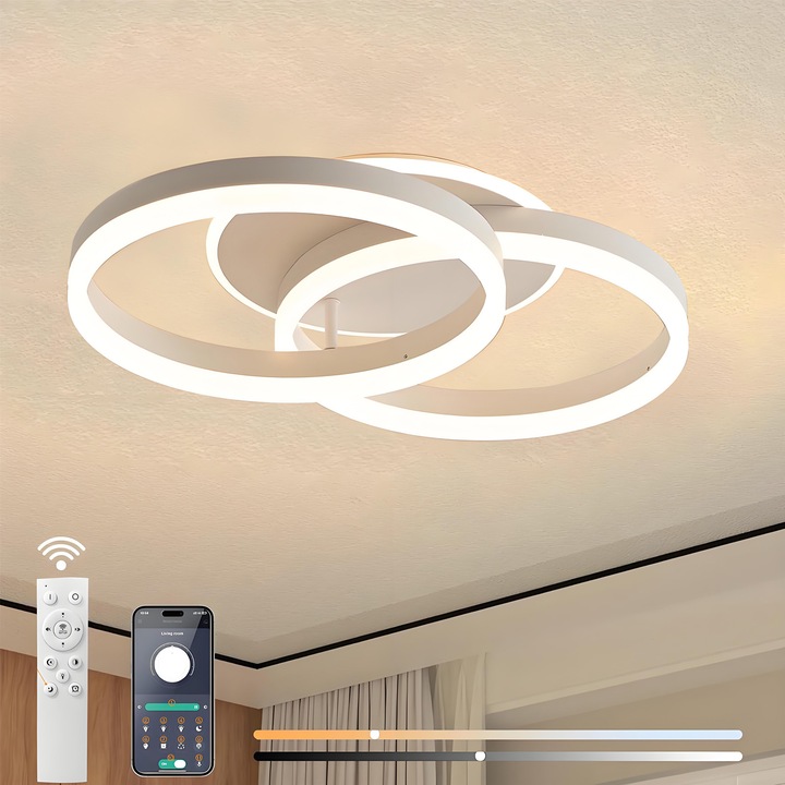 LED Plafonlámpa, YOUKUKE®, 50CM, 30W, Szabályozható távirányítóval 3000K-6500K, Kerek, Fehér, alkalmas nappaliba, hálószobába, konyhába, erkélyre