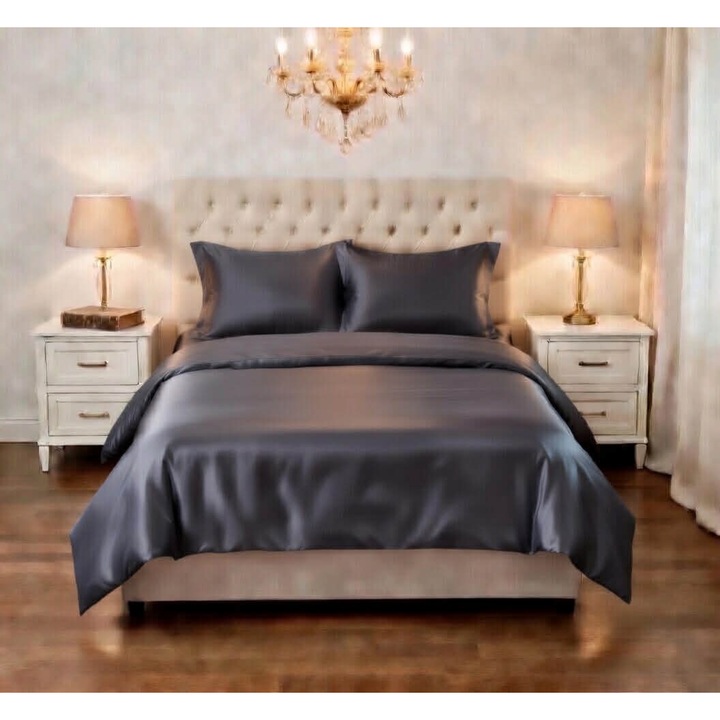 Cearșaf pilota Katerinna matase naturala 100%, 19 momme, gri inchis, 1, 80x2m