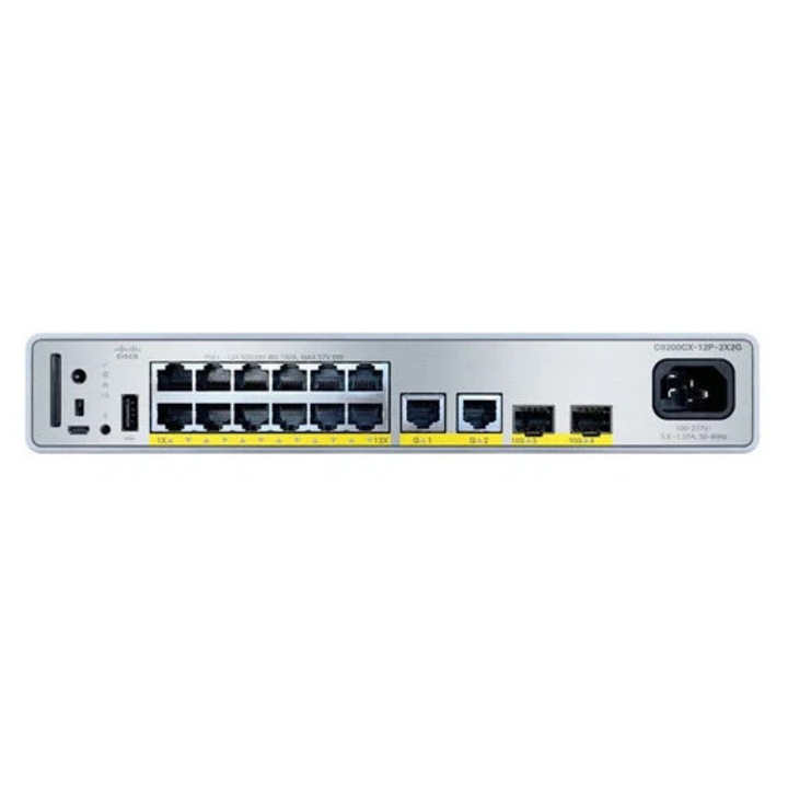 Hub switch compact Cisco Catalyst 9000, 12 porturi POE+, 240W, HVDC ESS