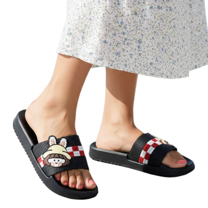 Papuci veseli H737negru 124469, Negru, 38