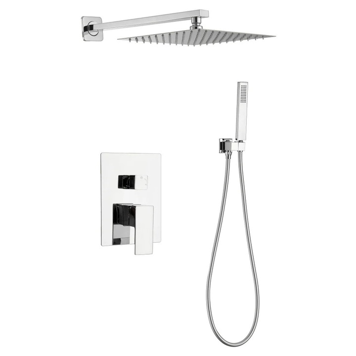 Coloana de dus incastrata Webo, model Rio, cap de dus patrat 20cm, crom, cu mixer termostatic