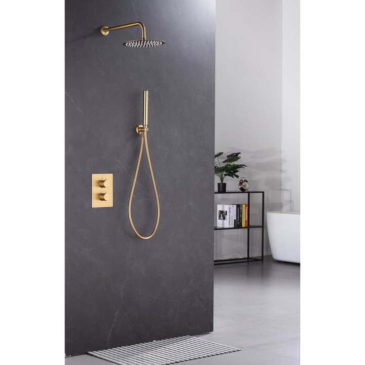 Coloana de dus incorporata, Webo, Atlanta, finisaj mat, set complet cu dus de mana, aur mat