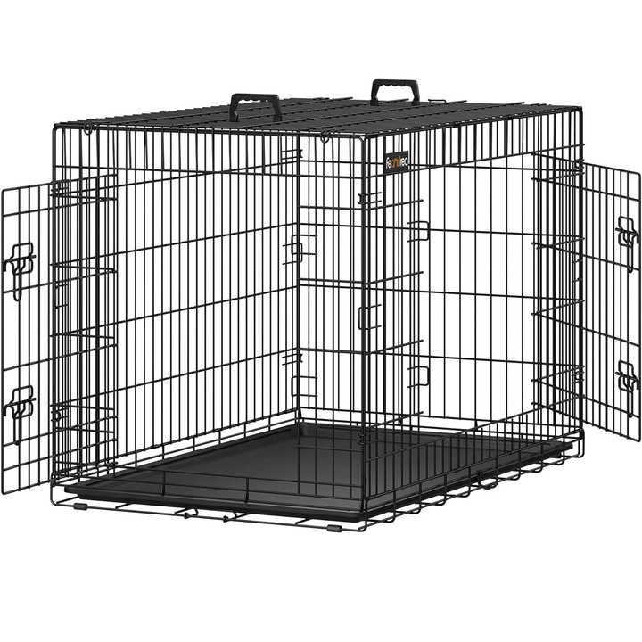 Cusca pliabilă pentru animale Brius XL, 2 uși, tavă detașabilă, 107x70x78 cm, negru