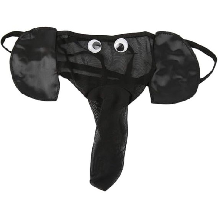 Chiloti amuzanti pentru barbati, thong, imprimeu cu elefant, negru