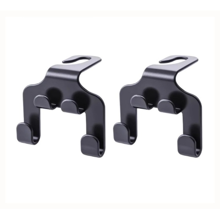 Set 2 suporturi auto pentru spatar, design curbat, plastic rezistent, pentru genti, haine, palarii