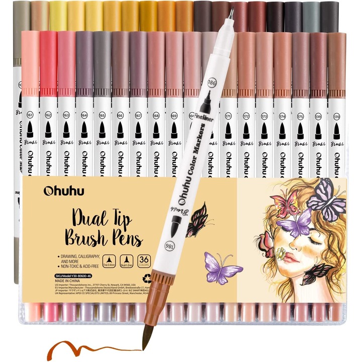 Set 36 markere - Ohuhu Dual Tips - Skin Tones, Non Permanent