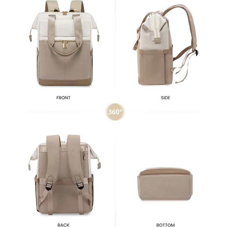 Rucsac laptop 15.6 inch, capacitate mare, 14 buzunare, impermeabil, alb cu albastru, 35x14x45cm