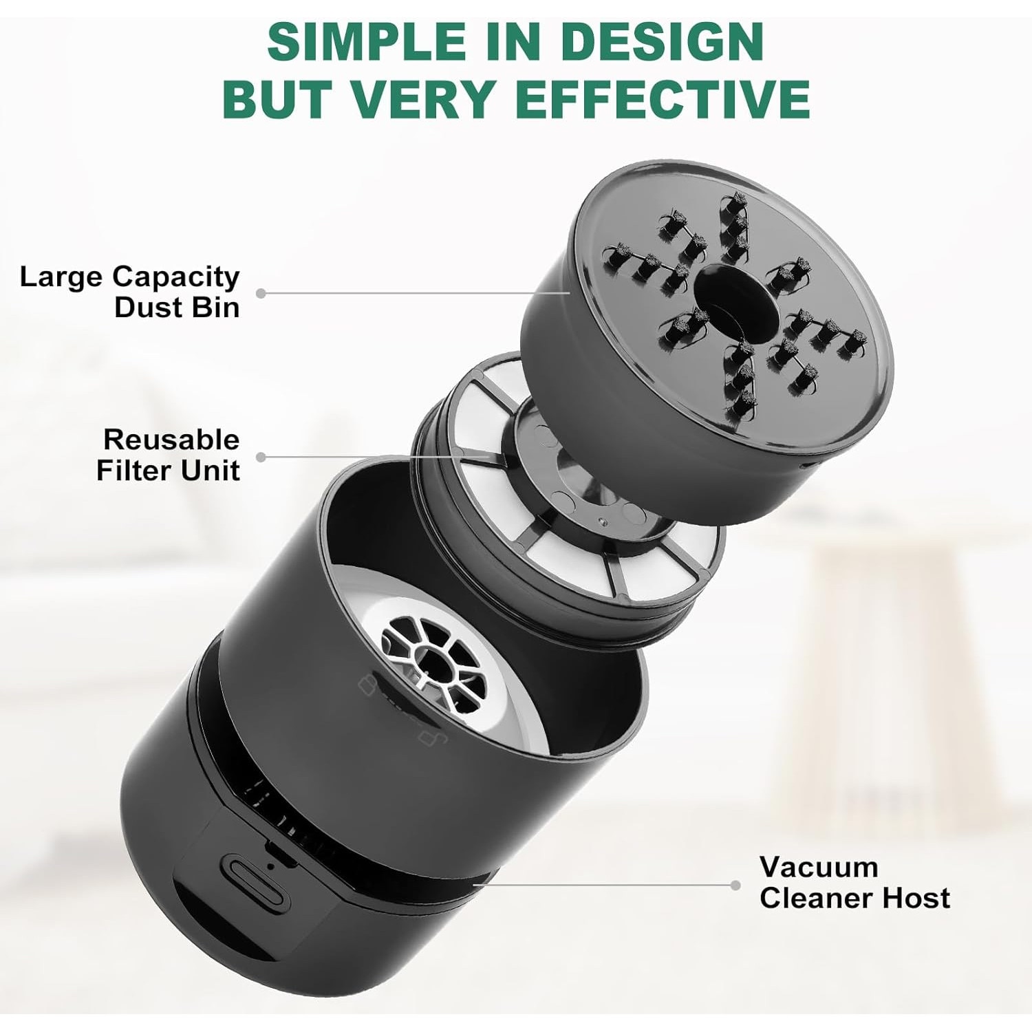 Aspirator portabil mini fara fir pentru birou si acasa, putere mare de aspiratie, negru, 9000 rpm