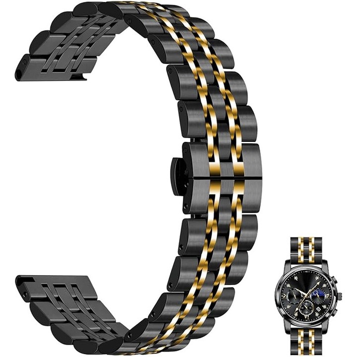 Curea de ceas din otel inoxidabil 22mm, cu inchidere tip fluture, design minimalist, ajustabil, pentru barbati si femei