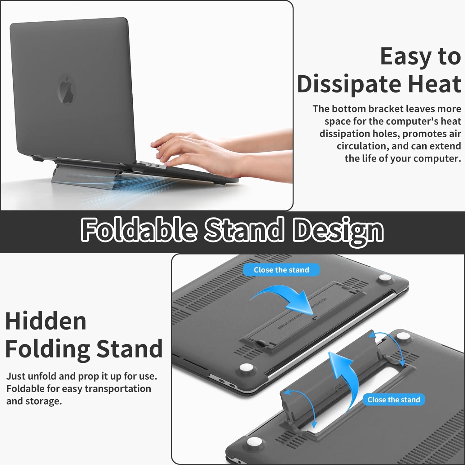 Husă protecție pentru laptop, Yingyun, cu suport, Matte Negru, 13.6 inch