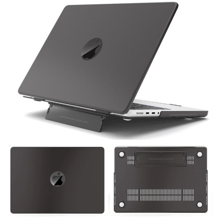 Husă protecție pentru laptop, Yingyun, cu suport, Matte Negru, 13.6 inch