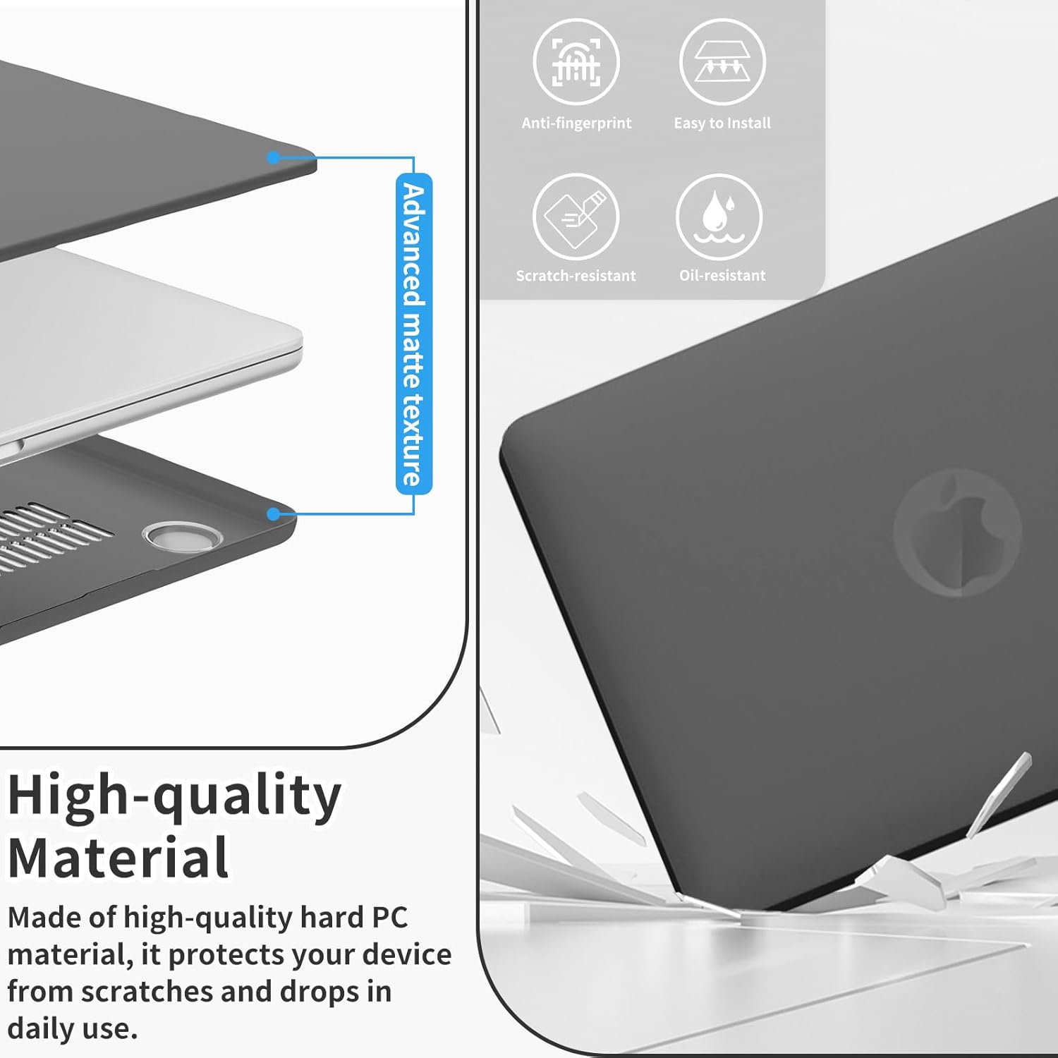 Husă protecție pentru laptop, Yingyun, cu suport, Matte Negru, 13.6 inch