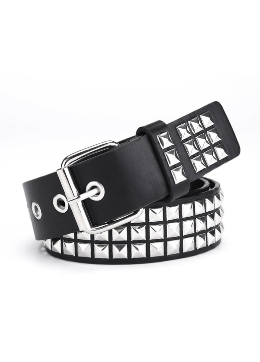Curea unisex in stil gotic cu nituri — Curea cu tinte patrate — Curea din denim cu accesorii punk
