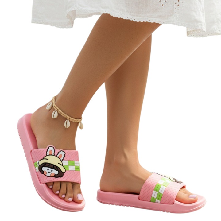 Papuci veseli H737roz 124487, Roz, 36