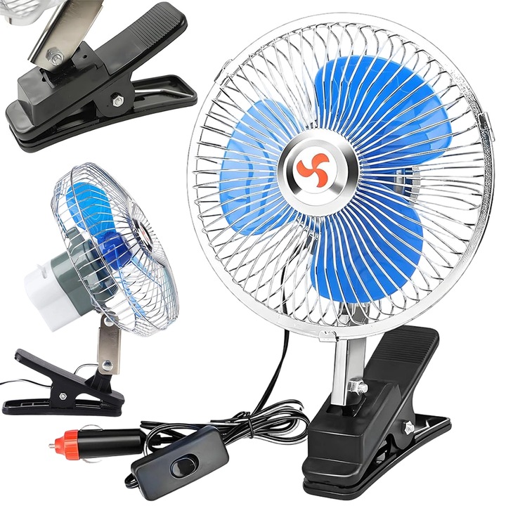 Вентилатор за кола Juksun 22см, 3 въртящи се перки, 12V