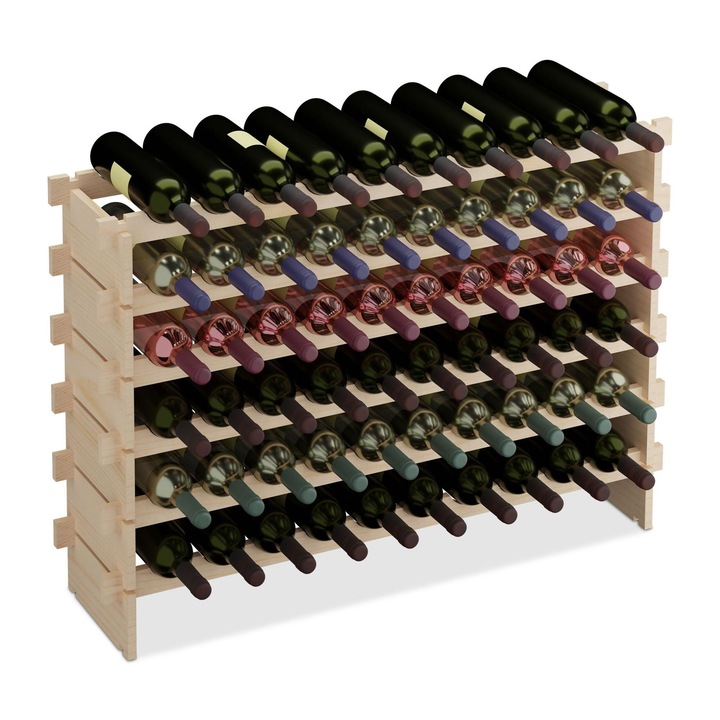 Raft extensibil pentru sticle, Northio, lemn de pin netratat, design personalizabil, natural