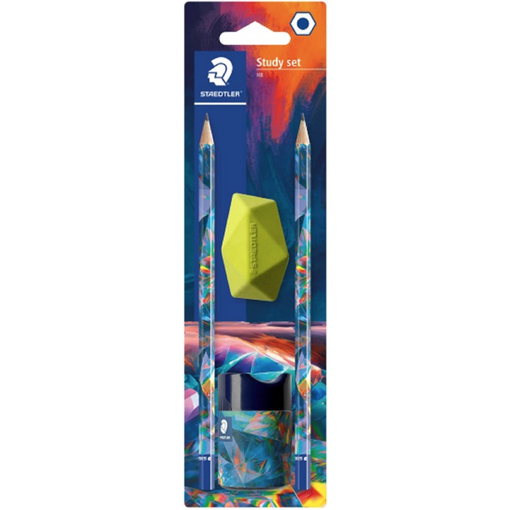 Set 2 creioane grafit cu ascutitoare si radiera - Multiverse, Lemn, Scoala generalaPrescolariLiceu